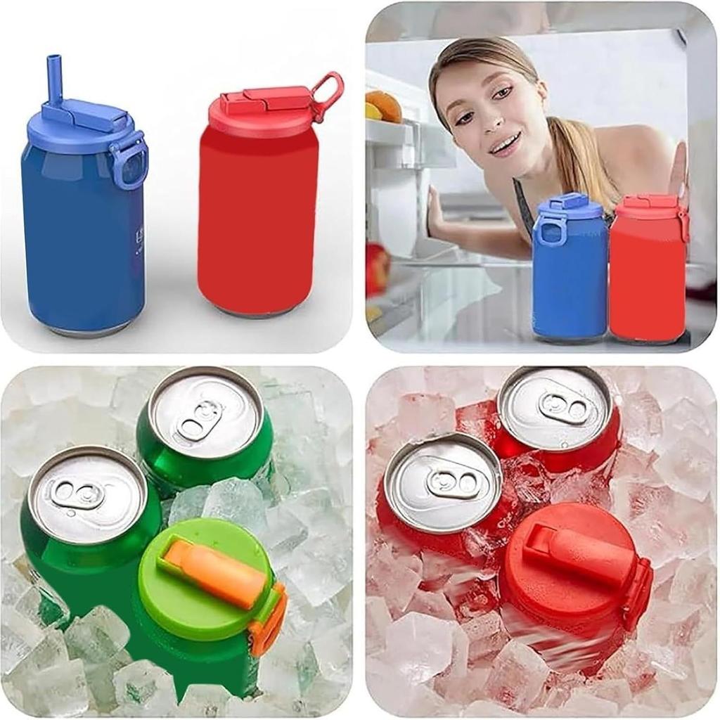 1pcs Soda Can Lid and Silicone Straw Soda Can Lid Reusable Suitable for Canned Beverages Beer Juice 1pcs with Straws