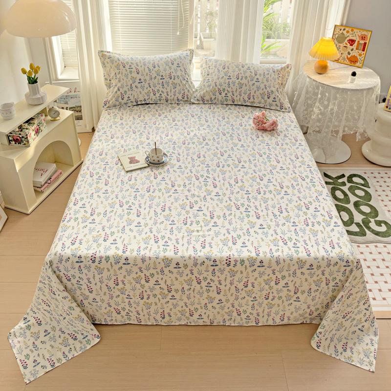 Watercolor Plant Leaves Bed Sheet Set 3Pcs 100% Cotton Bed Sheet with 2 Pillowcases Skin-friendly Comfortable Bedroom Bedspread
