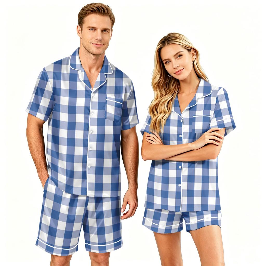 Couple Matching Pajama Set Short Sleeve Button Down Shirt and Shorts Loungewear Soft Casual Sleepwear Set Available In S To XXXXL