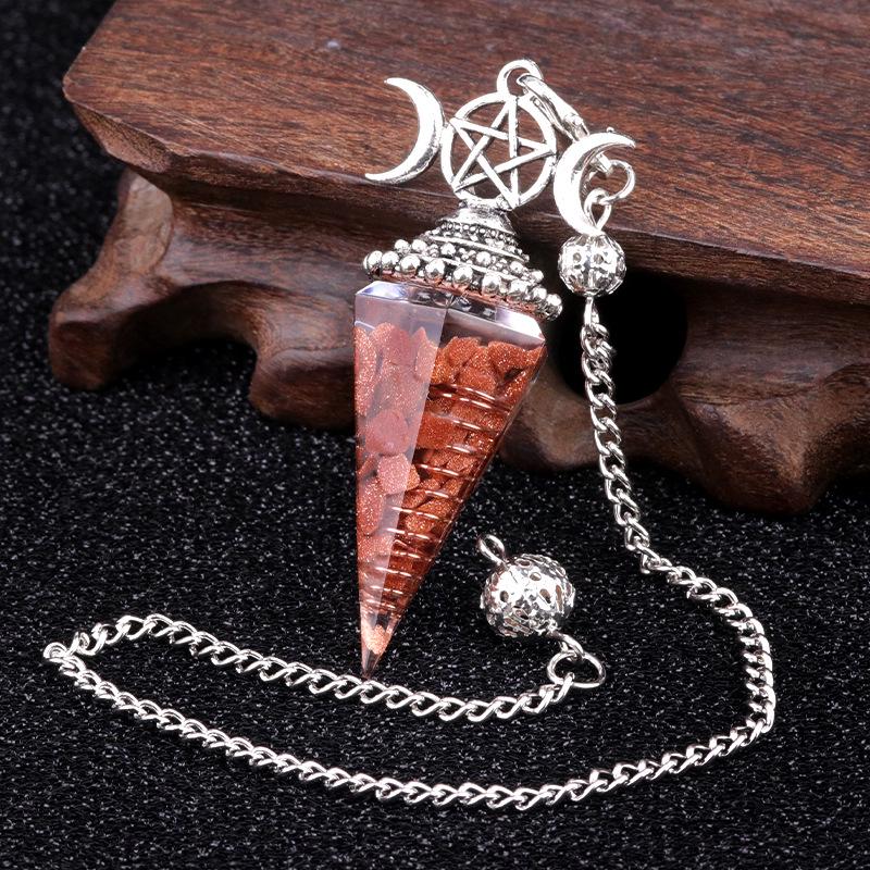 1690 Three-Phase Moon Seven Chakra Stone Resin Hexagonal Crystal Pendant Pendulum Cross-Border Jewelry