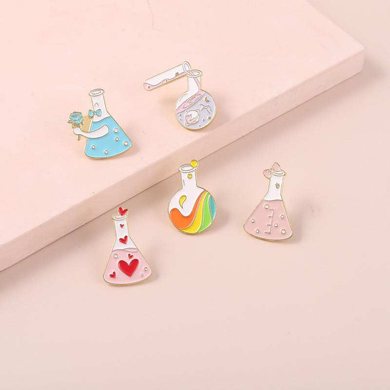 Colorful Heart Laboratory Flask Brooch With Geometric Design For Unique Personal Style