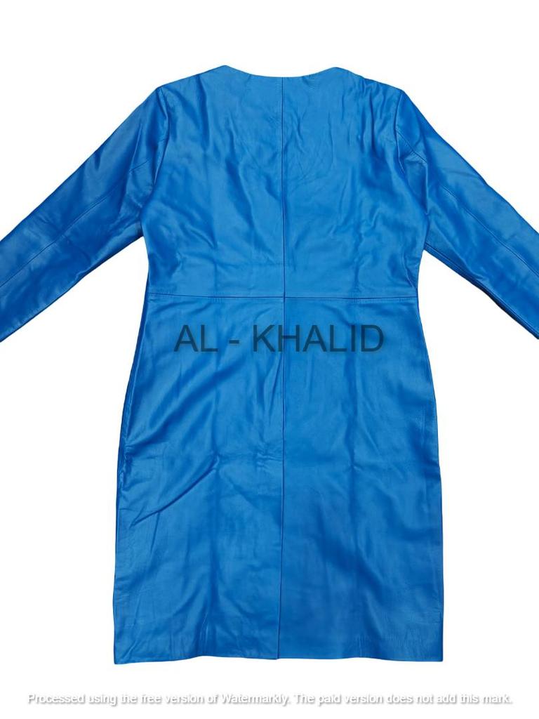 Elegante Pelle di Agnello Slim Fit Abbigliamento alla Moda Donna Blu Vestito in Pelle Morbido Autentico