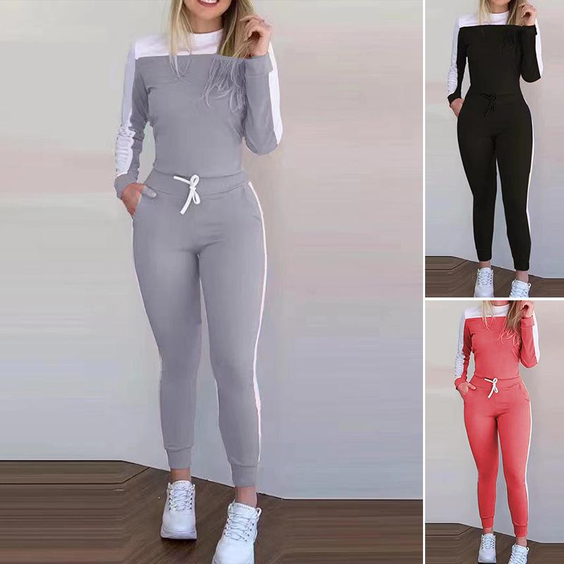 

New Commuter Color-Block Long-Sleeve and Pants Casual Set Large чорний