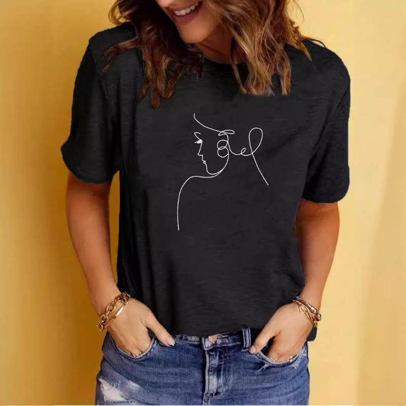 Summer Women's Clothing Character Pattern Printed Round-neck Short-sleeved T-shirt Casual and Fashionable T-shirt