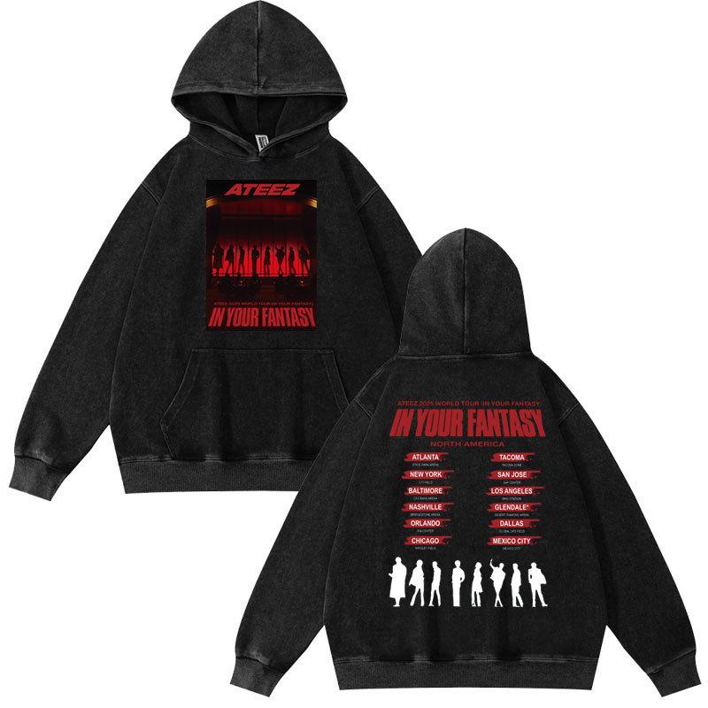 Ateez in Your Fantasy Hongjoong Seonghwa Yunho Yeosang San Mingi Wooyoung Vintage Washed Hoodie Long Sleeve Harajuku Sweatshirt
