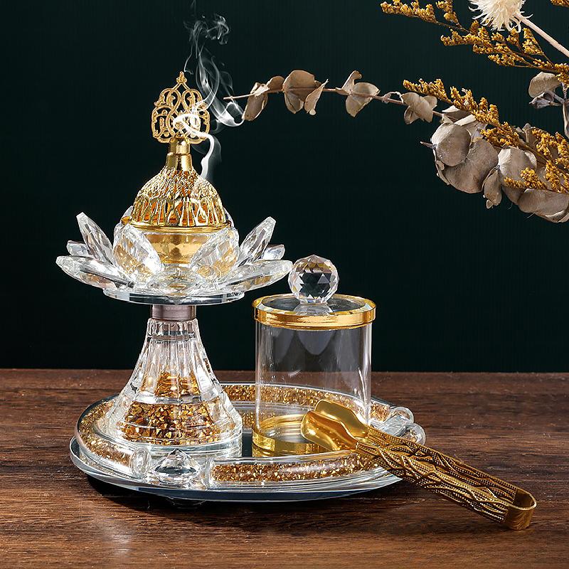 1 Set Muslim Censers Yoga Room Lotus Gift Crystal Luxury Diamond Home Glass Incense Burner Set Wedding Multiple Options Available