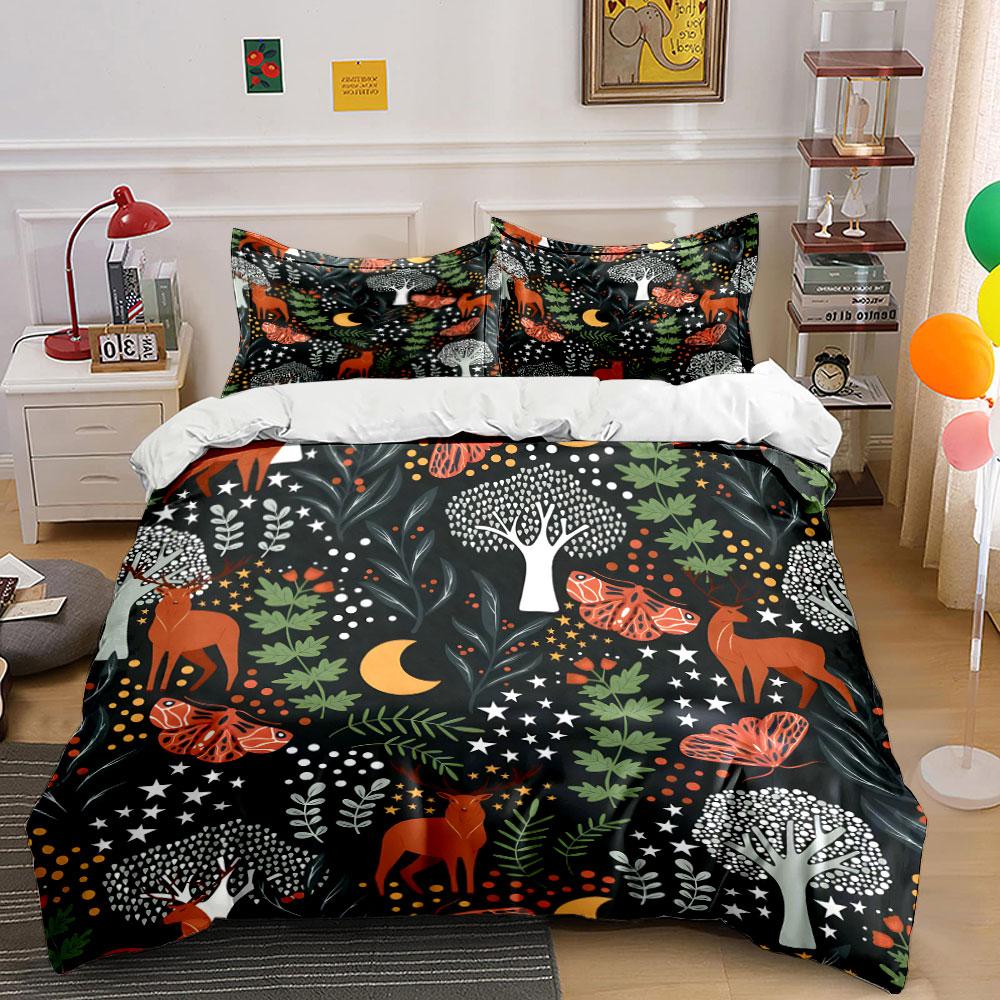 "Forest Deer and Nature Pattern" Bedding Duvet Cover Set (1*Duvet Cover 2*Pillowcases, without duvet insert)