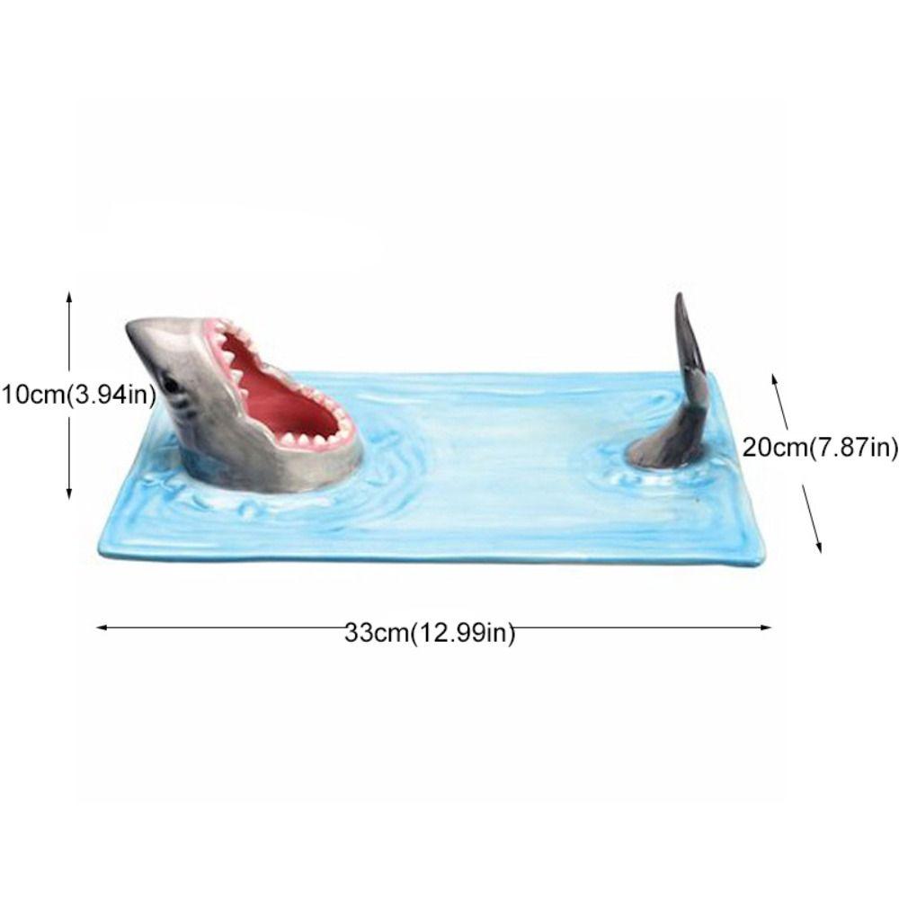 3D Shark Ceramic Plate Japanese Style Independent Sauce Area Dumpling Plate Ceramic Large Capacity Sushi Serving Plate Fries