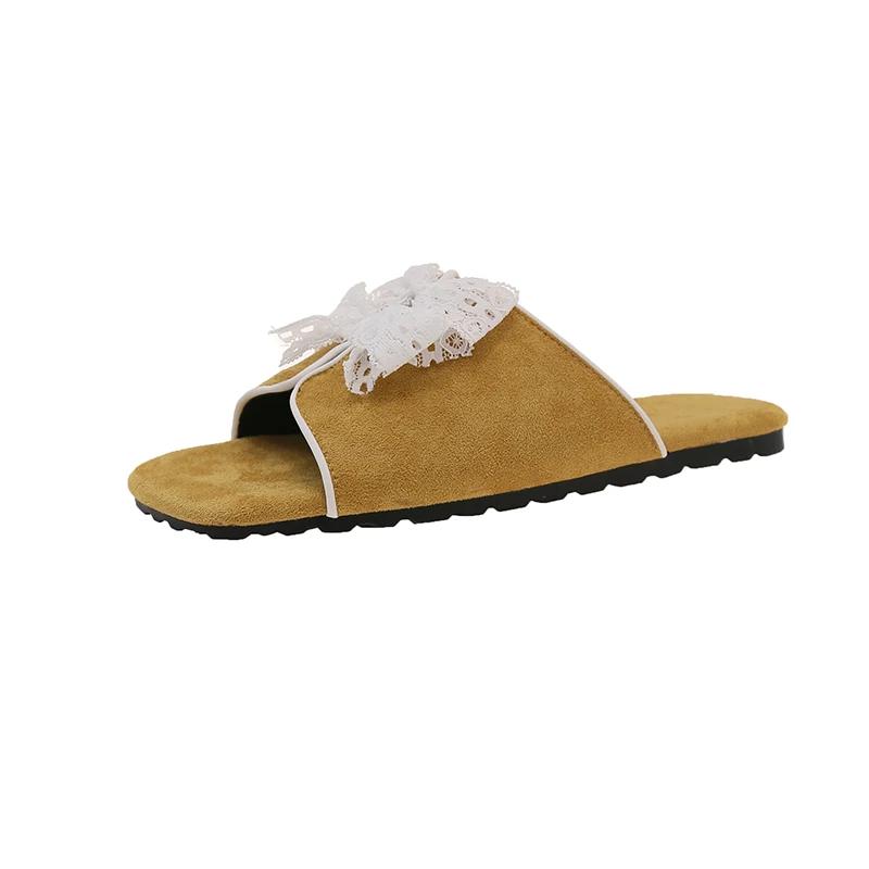 

Fashion Women s Fashion Slippers Square Toe Flat Sole Lace Bow Flannel Shoes Women Dress Outdoor Korean Style Summer Zapatillas De Mujer 40 жёлтый