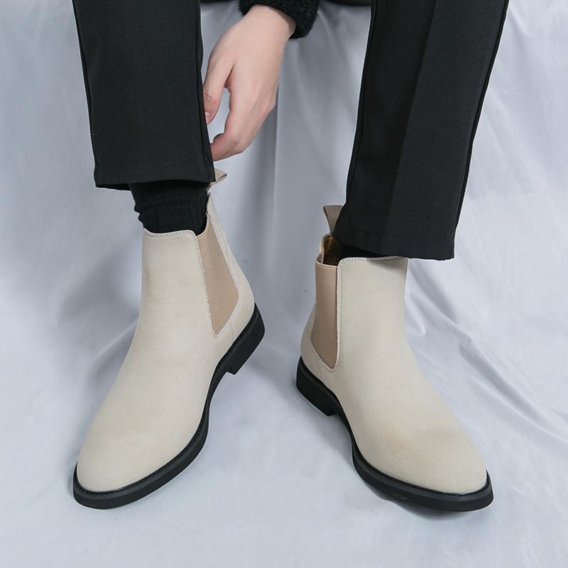 Fashion Designer New Men's Pointed Toe Black White Casual Ankle Boot Male Winter Fashion Chelsea Leather Shoes Zapatos Hombre