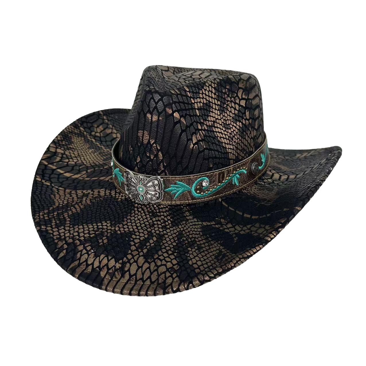 Charm Clothings Women's Beige Classic Snake Western Cowboy Hat Men's And Top Hat Peach Heart Top Jazz Hat 56-58Cm
