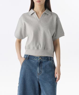 MUSINSA STANDARD WOMAN Women'S Double Knit Collared Short Sleeve Sweatshirt [Medium Grey]