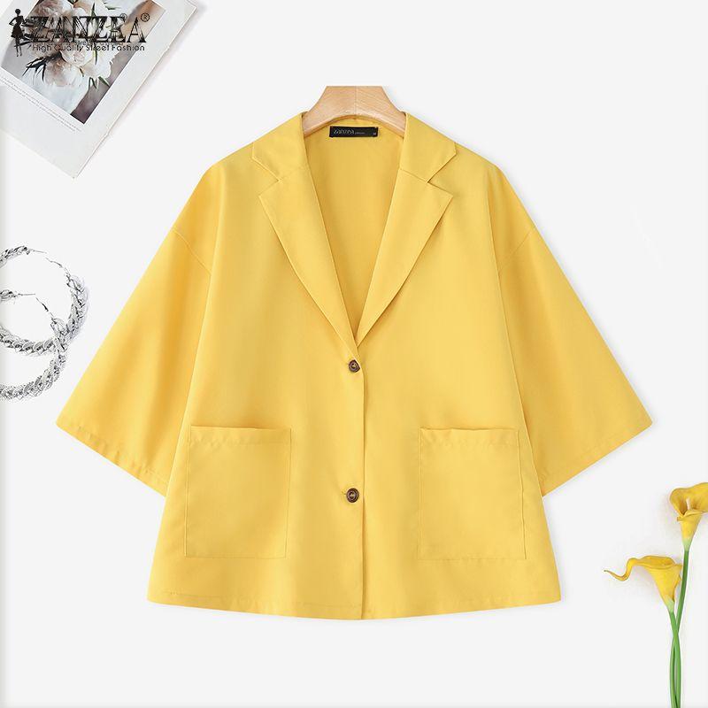 ZANZEA Women Summer Turn Down Collar Loose 3/4 Sleeve Cardigan Blouse