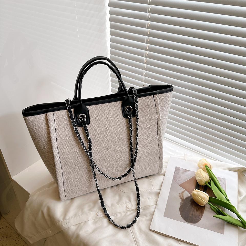 

Модная Простая Канвасовая Сумка на Цепочке Большой Вместимости с Цепочкой и Молнией Женская Сумка через Плечо Сумка-Тоут Для Поездок на Работу Покупок