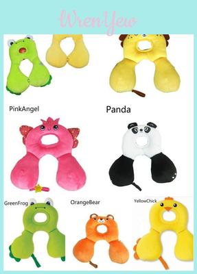 Baby Travel Neck Pillow With Cartoon Bear And Pig Patterns For Car Comfort
