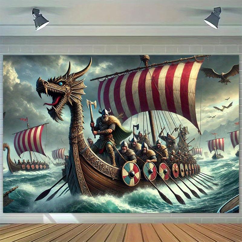 2D Plane 1 Piece of Viking Warrior Ship Photography Background Suitable for Parties Festivals Birthdays and Studio Props