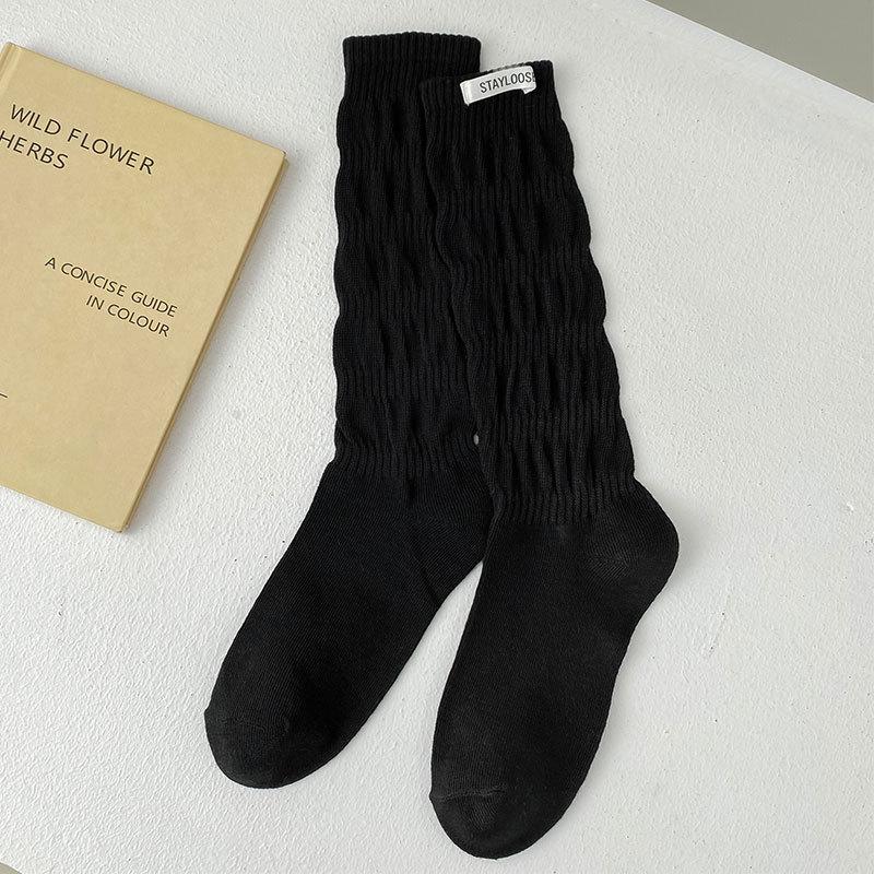 Women's Spring and Fall Vintage Solid Color Tall Drum Pile Calf Cotton Socks