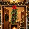 Realistic Winter Vine for Window Christmas Artificial Teardrop Swag, Poinsettia Red Berry Hanging Wall Decor, Plant Seasonal Display Pine Garland Door