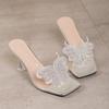 Diamond Bow High-heeled Slippers for Women with Crystal Heel and Pointed PVC Toe Exposed Fashion Sandals