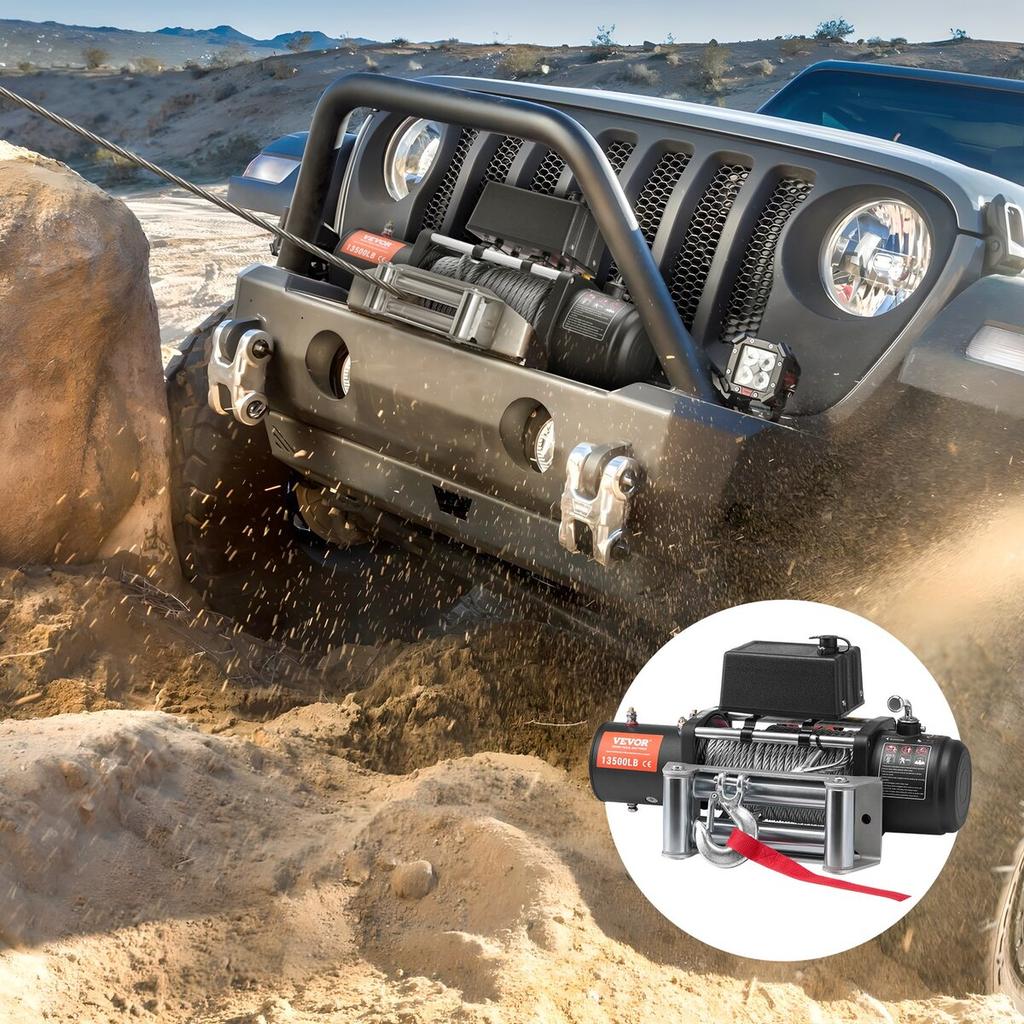 Electric Winch Truck 13,500 lb Steel Cable IP65 Waterproof Remote Control