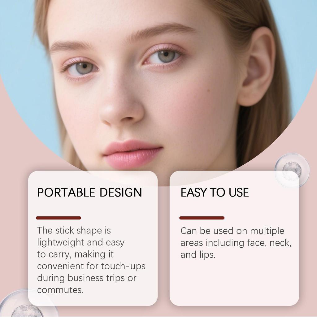 Pink light moisturizing stick moisturizes, hydrates, and cares for dry facial and neck skin, giving it a delicate, smooth, and plump texture.