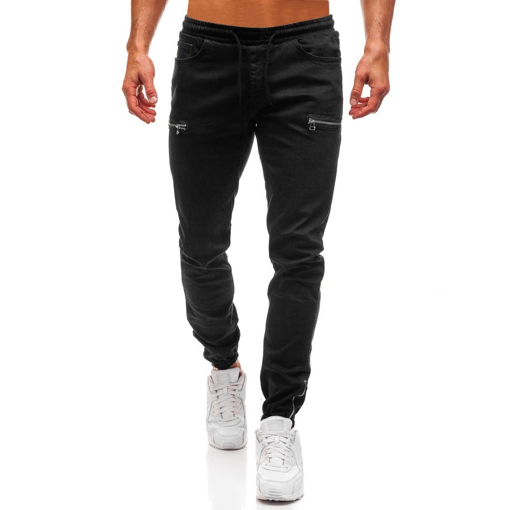 Europäische und amerikanische Herren-Jeans aus Denimstoff, lässig, mit Reißverschluss, Design, Sportjeans für Herren