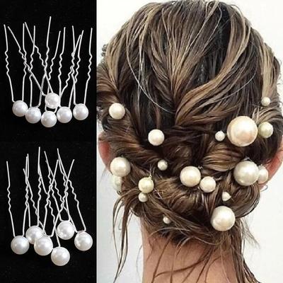 18pcs/1Bag New Women Fashion Wedding Tiara Disc Elegant Pearl Hair Fork Bride U-shaped Hairpin Comb Bead Clip Accessories