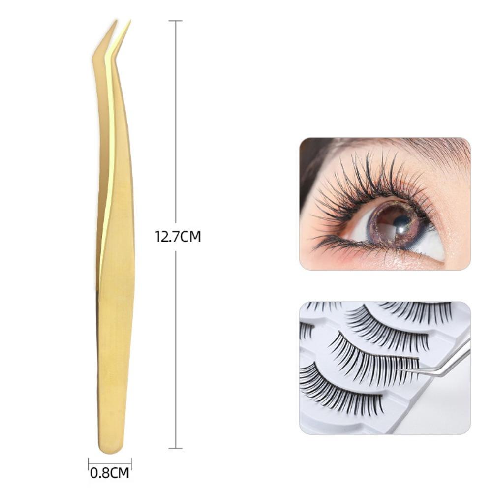 Durable Stainless Steel Lash Extension Tweezers Anti-Slip Gold Curved Tip Tweezers Straight Tweezers Makeup Accessories
