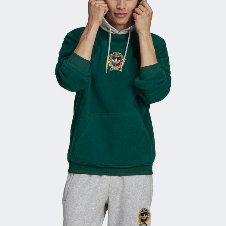 Adidas Originals Crest Logo Sport Pullover Hoodie Men Tops Forest-Green H32148