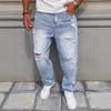 Pantaloni di jeans da uomo azzurro chiaro a gamba dritta strappati