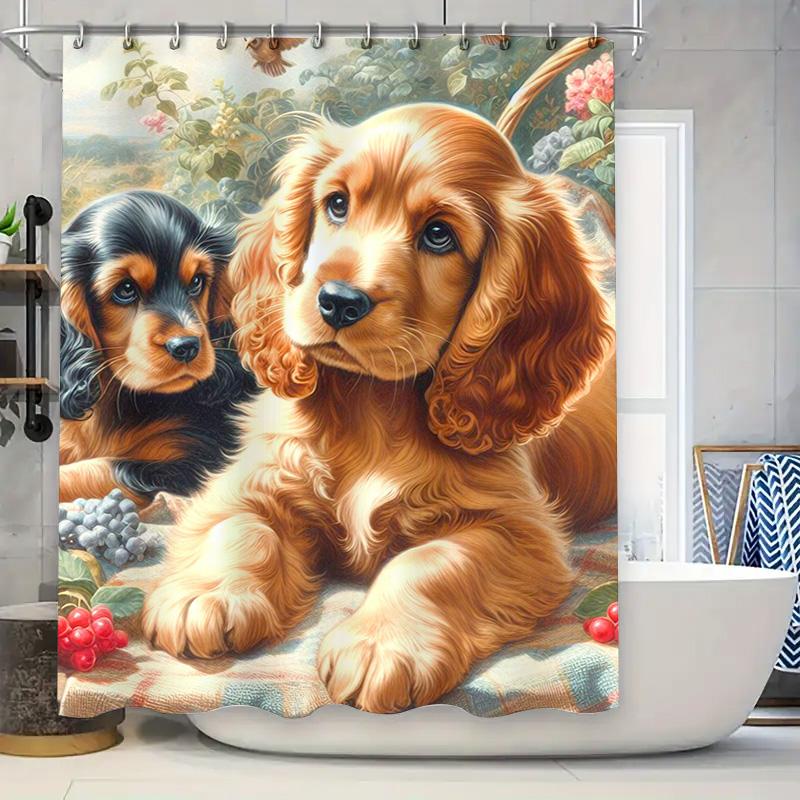 

Adorable Cocker Spaniel Dog Print Shower Curtain High-Quality Fabric Waterproof for Bathroom Decorations 90x180cm
