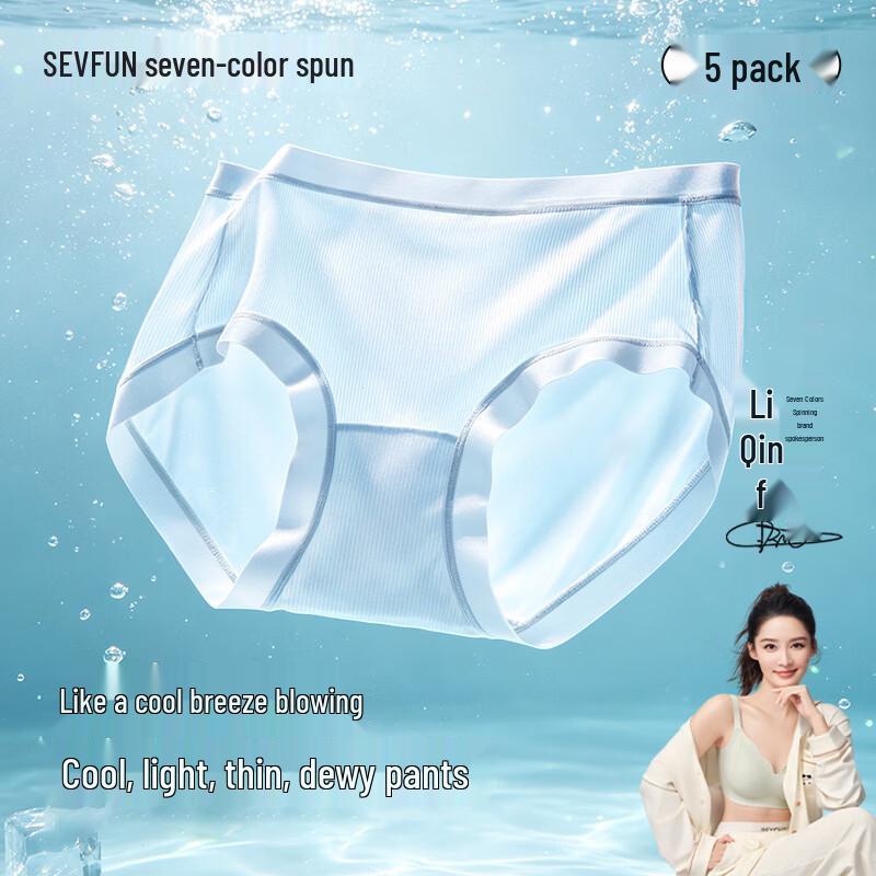 Qisefang Women s Seamless Ice Silk Briefs 5-Pack, Antibacterial Crotch L