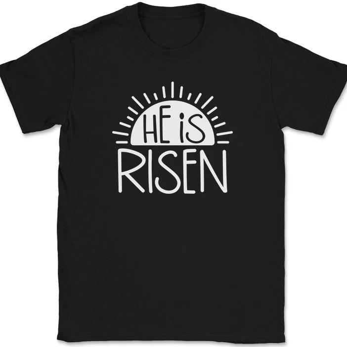 

He Is Risen T-Shirt Christian Jesus God Pray Praise Worship Gift Text Tee L