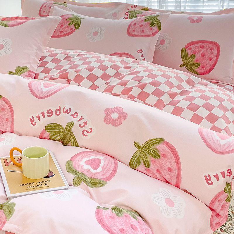Simple Class A Washed Cotton Four-piece Bedding Set Princess Style Printed Quilt Cover Dormitory Bed Sheet Three-piece Quilt Cover