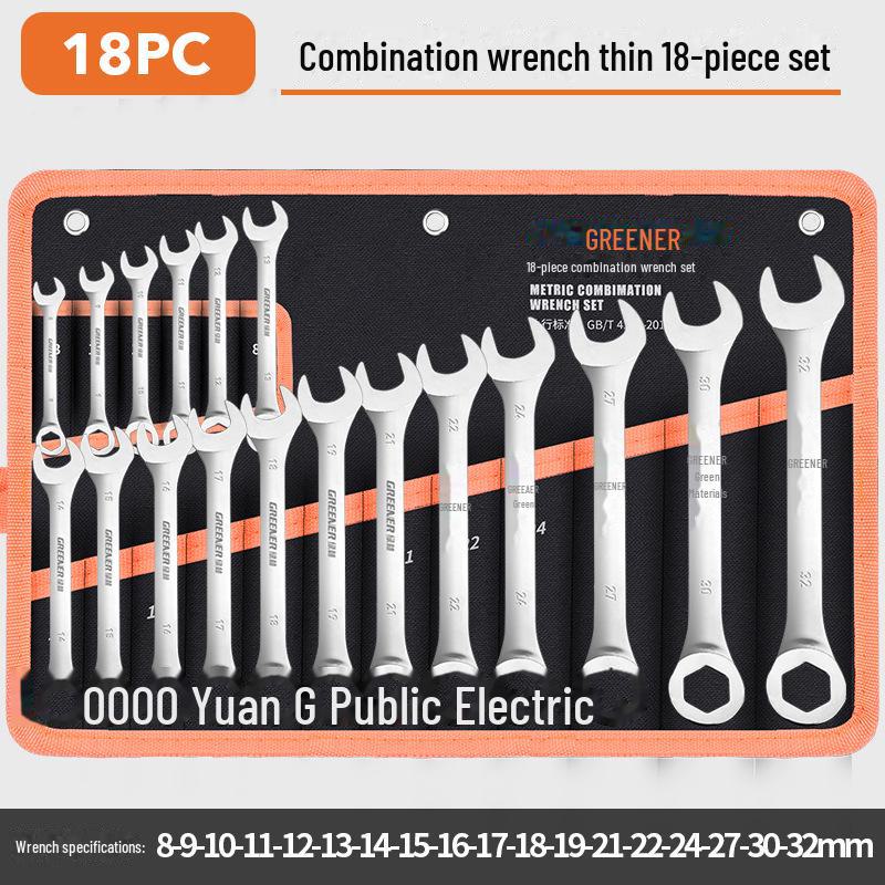 Green Forest Thin Open End Wrench Set: Complete Hardware Tool Set
