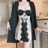 Women's Plus Size Satin Lace Sheer Padded Sleep Dress with Robe Lounge Set