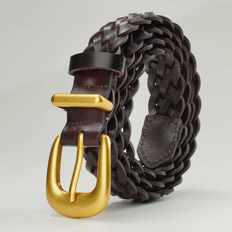 Belt for Women's Head Layer Cowhide Pin Buckle Fashion Casual Knit Pure Cowhide Belt Middle Aged and Young Trousers