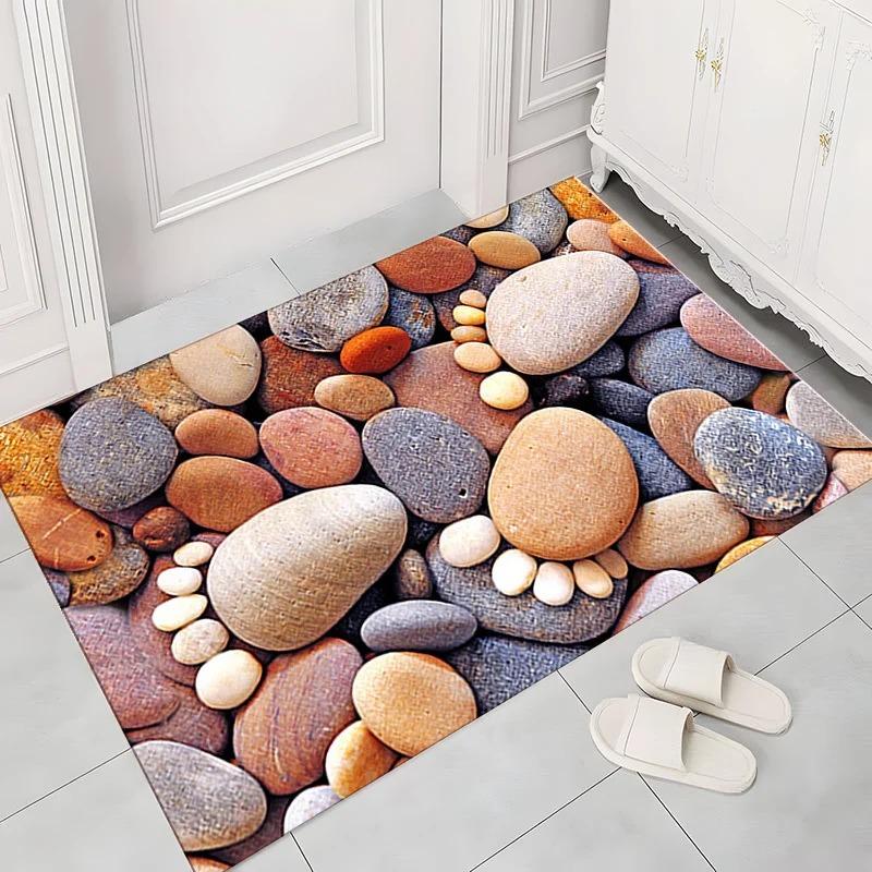 3D Pebble Pattern Door Mat with Realistic Texture Durable Easy-Clean Floor Rug for Entryway Living Room