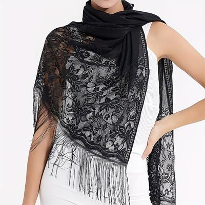 Lace Floral Embroidery Long Shawl Woman Fashion Hair Wraps Elegant Breathable Outdoor Lady Wedding Scarves Tippet 170*65Cm