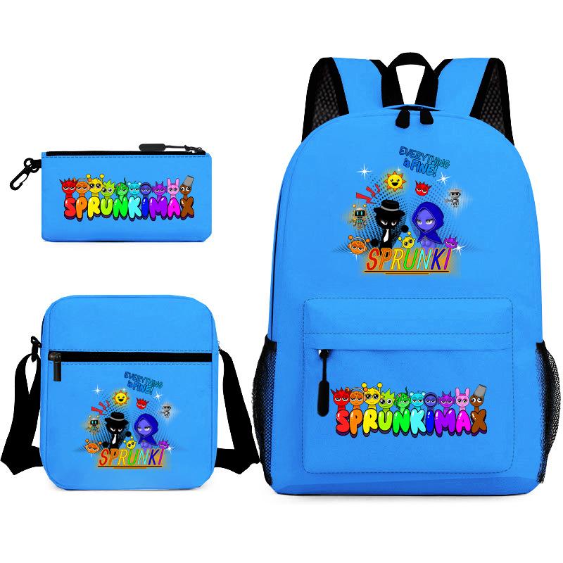 New Rhythm Box Student School Bag Three-piece Set, Casual Sprunki Backpack Crossbody Bag Pencil Bag
