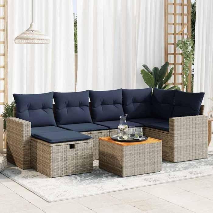 VidaXL Garden Lounge Set with Cushions 7 Pcs Grey Braided Resin 3325792