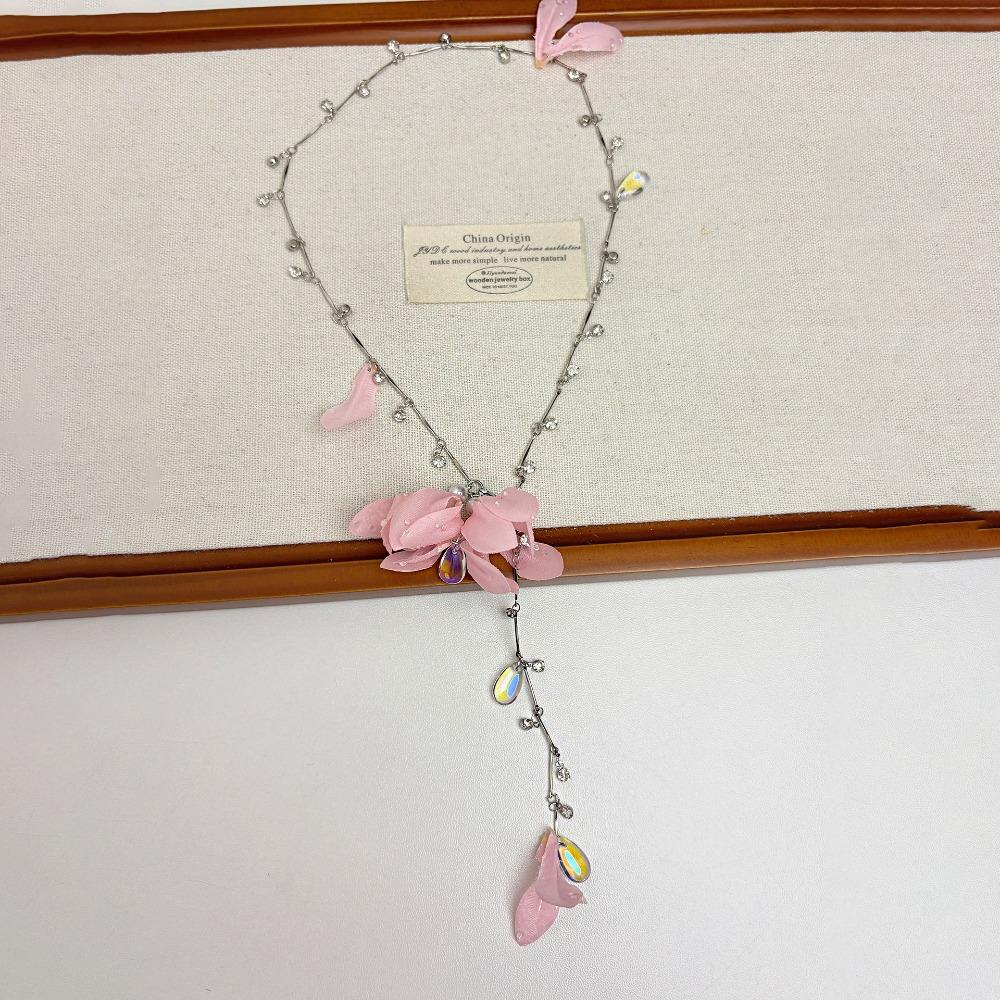 Y Shape Tassel Pendant Collarbone Chain Beaded Crystal Necklace Beach Jewelry  Seaside Versatile розовый