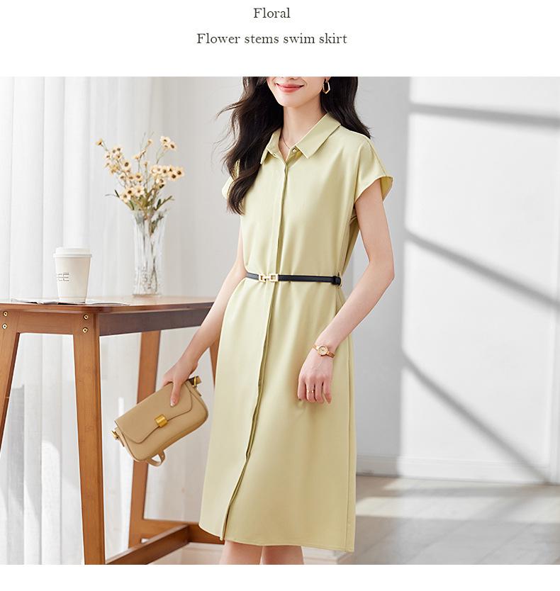 Women's Summer Polo Collar Shirt Dress - Waist-Slimming, Single-Breasted, Solid Color, Versatile, Mid-Length