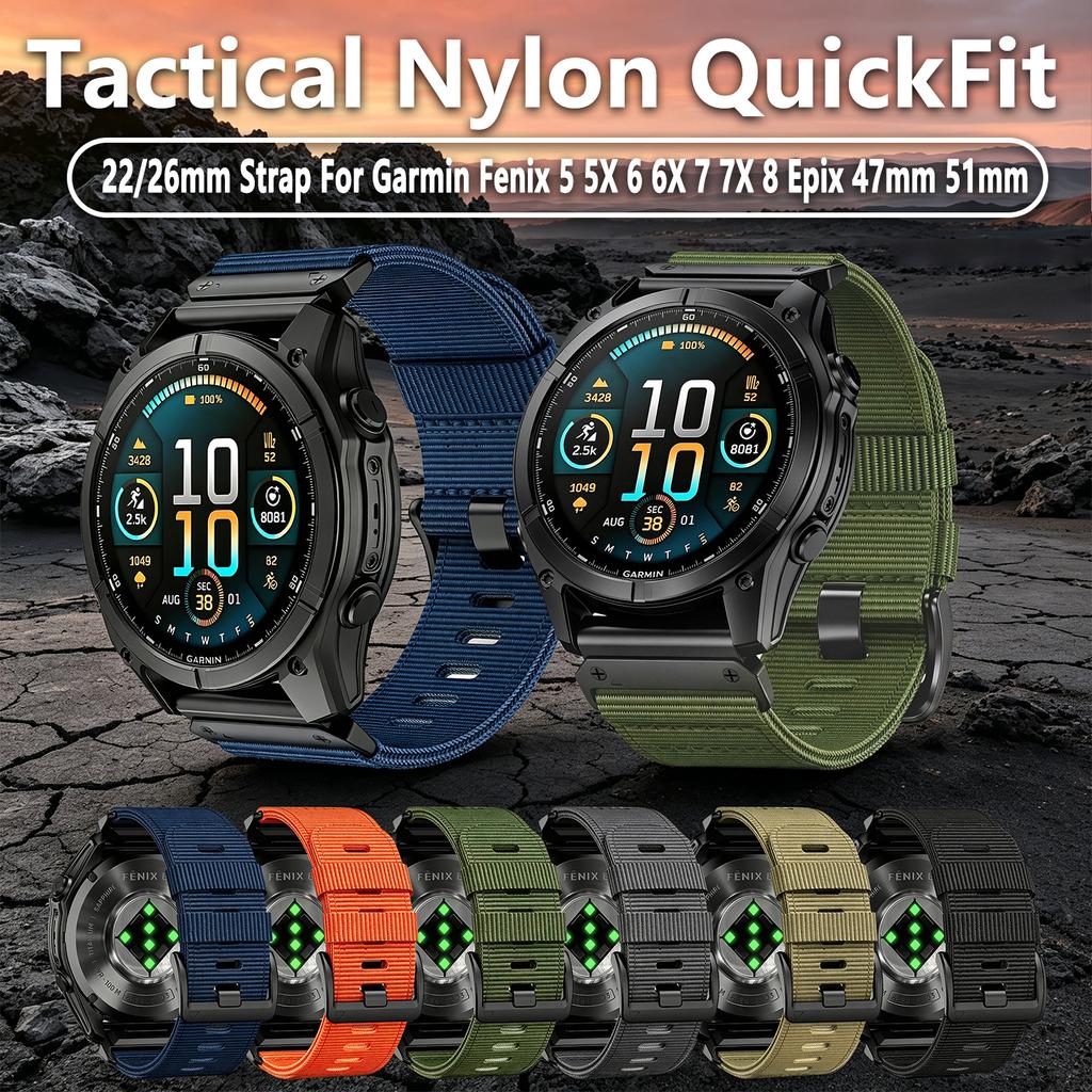 Taktisches Nylon QuickFit 22/26mm Armband für Garmin Fenix 5 5X 6 6X 7 7X 8 Epix 47mm 51mm Tactix Quatix Enduro Armband Uhrenband