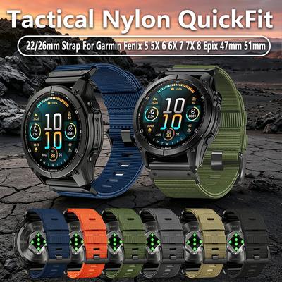 Cinturino Tattico in Nylon QuickFit 22/26mm per Garmin Fenix 5 5X 6 6X 7 7X 8 Epix 47mm 51mm Tactix Quatix Enduro Cinturino per Orologio
