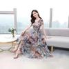 New Summer French Retro Dress Summer Thin Floral Imitation Ice Silk Big Pendulum Beach Long Skirt