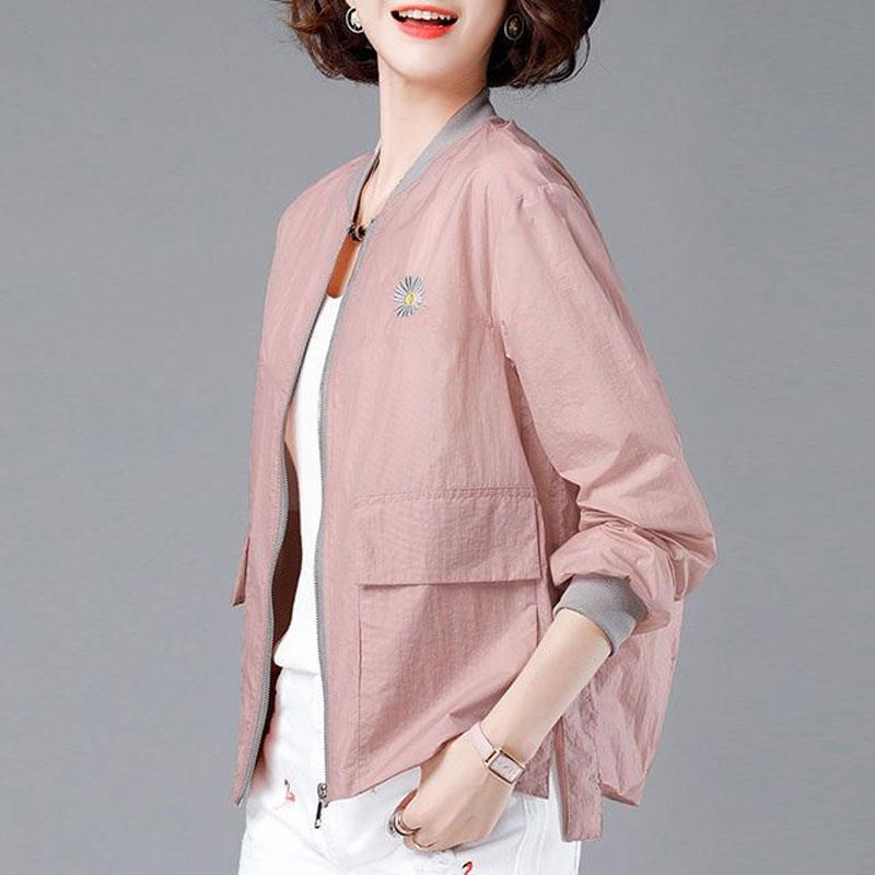 Spring Summe Thin Fashion Daisy Embroidery Coats Casual Loose All-match Women's Clothing Pockets Patchwork Korean Zipper Jackets