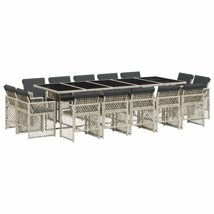 VidaXL Ensemble à manger de jardin et coussins 15 pcs gris clair rotin, ensemble de salle à manger d'extérieur, meuble de 3210875