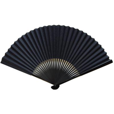 Large Fan with Black Lacquer and a Navy Blue Pattern Cloth-covered