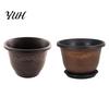 Weather Resistant Garden Pots Resin Flower Planters, Vintage Plant Pot with Drainage Hole & Saucer, Lightweight Classical Patterned Planters